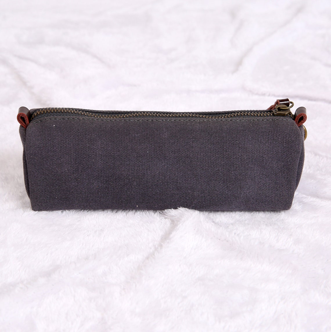 Personalized Waxed Canvas & Leather Handmade Pencil Case/ Makeup
