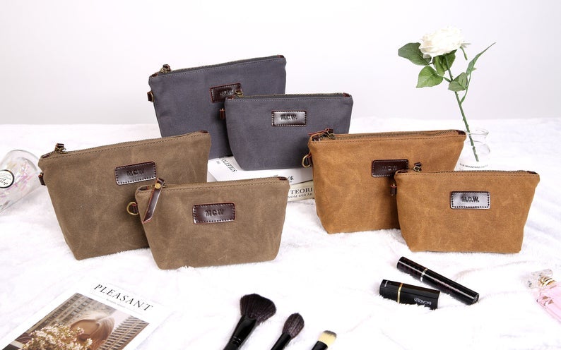 Personalized Waxed Canvas & Leather Handmade Pencil Case/ Makeup Pouch –  MCW Handmade Gifts