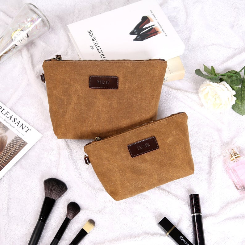 Personalized Suede Leather Makeup Bag 9x5x4 